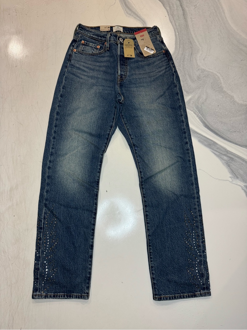 Levi’s Women’s 501 Curve High Rise Straight Jeans with Rhinstone Detailing 27x30